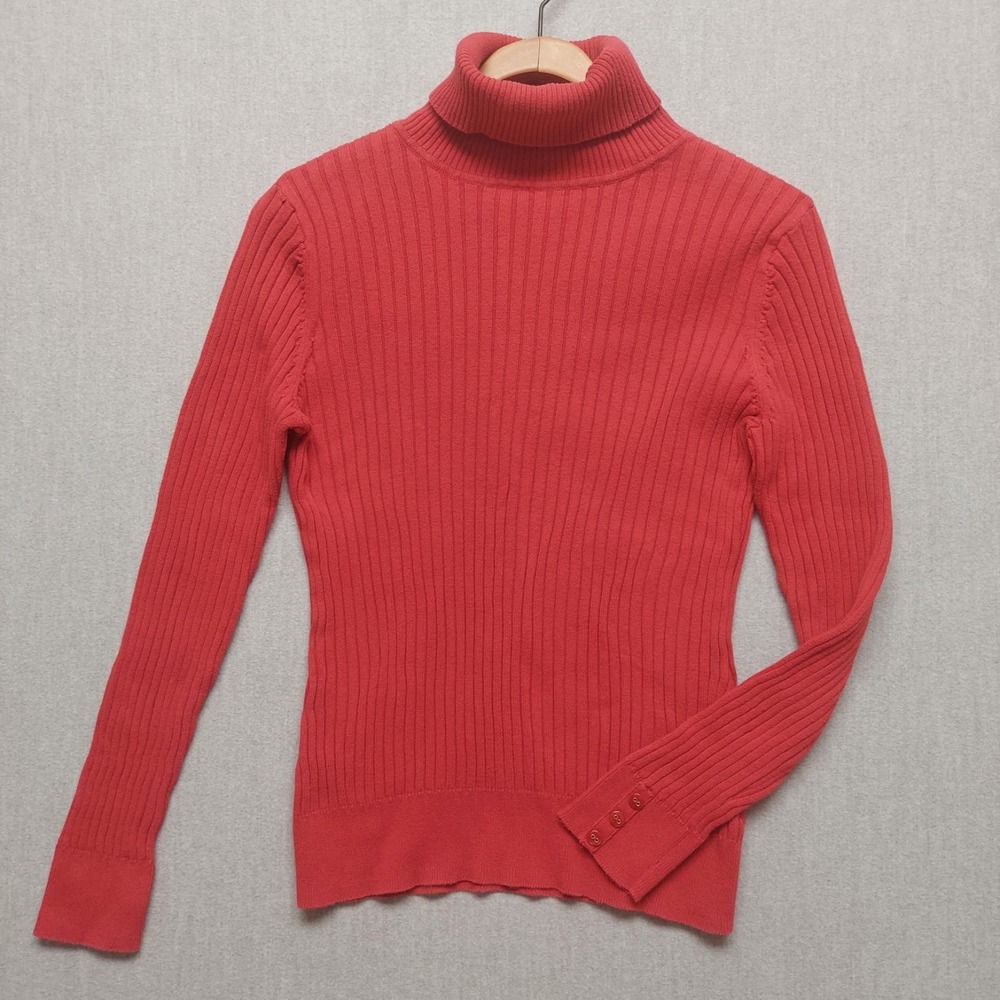 Croft & Barrow Turtleneck Sweater Womens M Red‎ Ribbed Button Cuff Classic Cozy